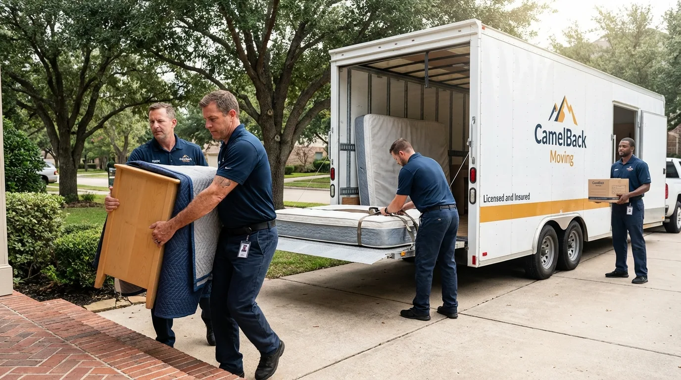 Crew loading residential truck for cross-state move from Grinnell, IA