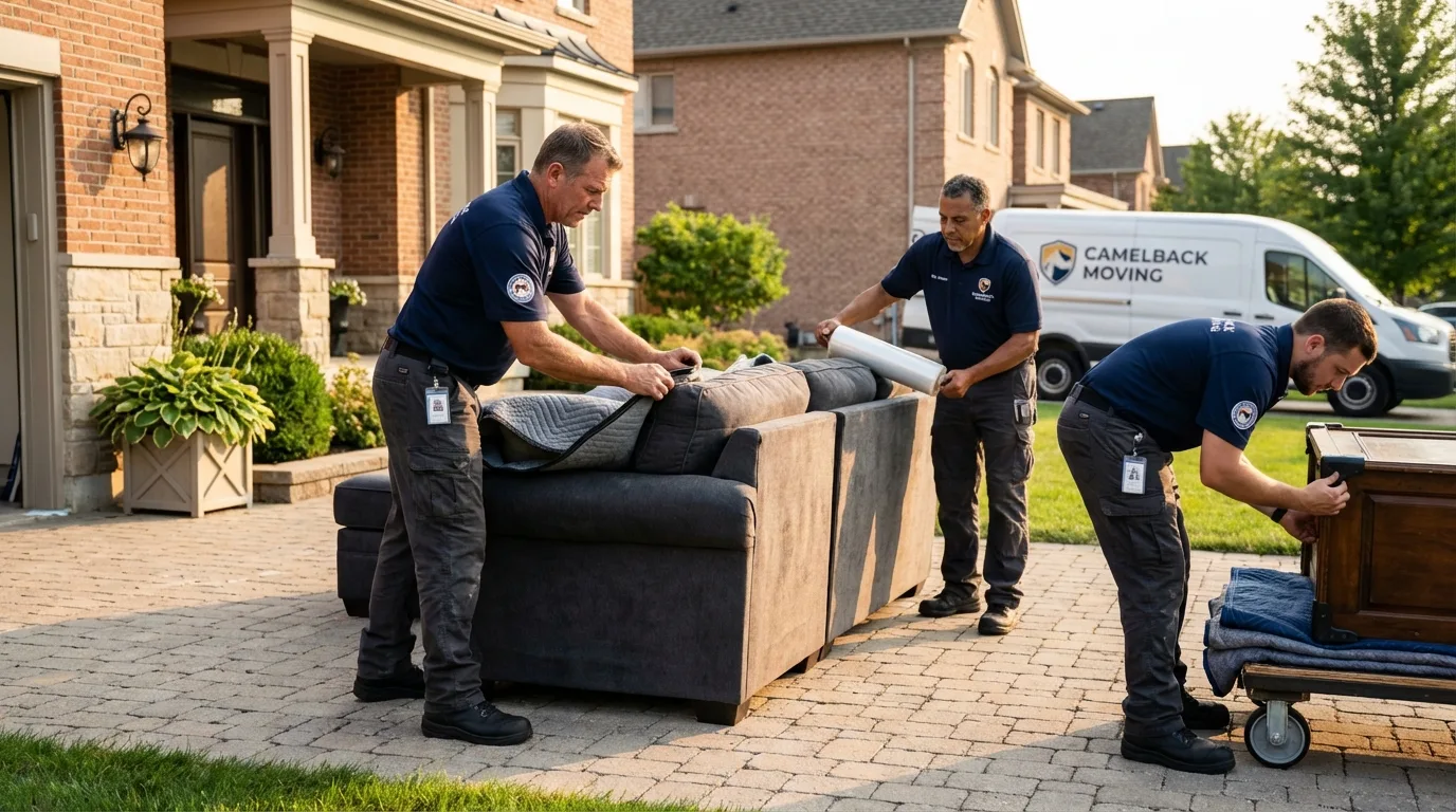Large estate moving crew wrapping furniture in Grinnell, IA