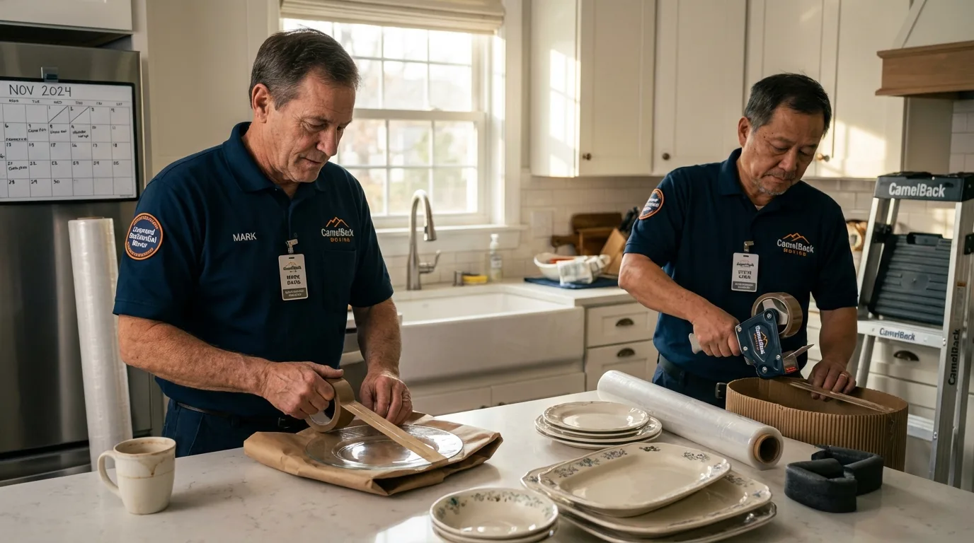 Professional crew packing kitchen dishware in Grinnell, IA